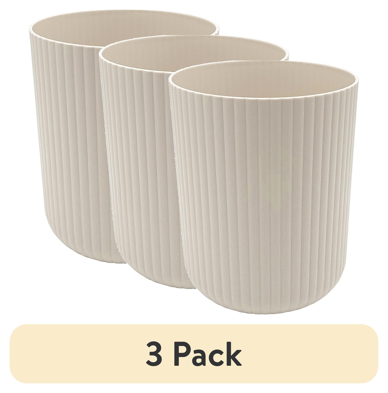 (3 pack) Mainstays 1.64 Gallon Plastic Ribbed Wastebasket, Beige