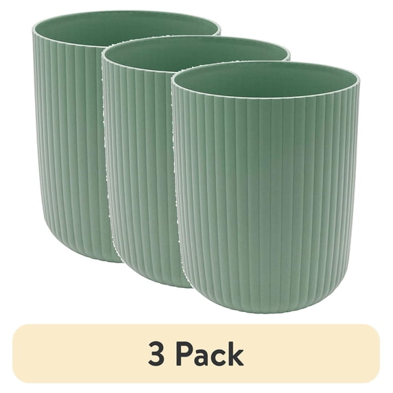 (3 pack) Mainstays 1.64 Gallon Ribbed Plastic Trash Can, Green