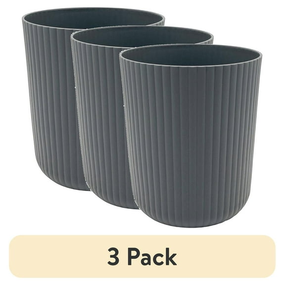 (3 pack) Mainstays 1.64 Gallon Plastic Ribbed Wastebasket, Grey