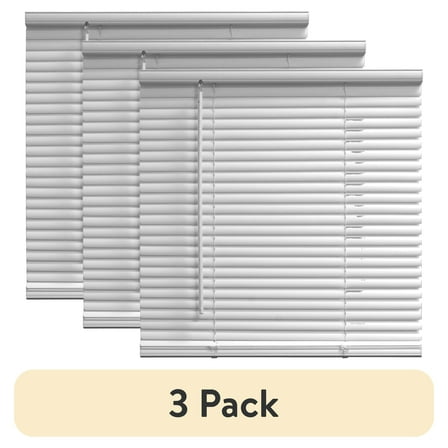 (3 pack) Mainstays 1" Cordless Room Darkening Vinyl Blinds, White, 27"W x 48"L