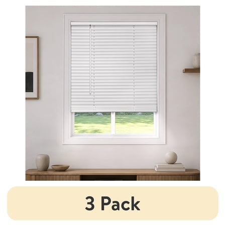 (3 pack) Mainstays 1 in Cordless Room Darkening Vinyl Blinds, White, 27 in W x 64 in L