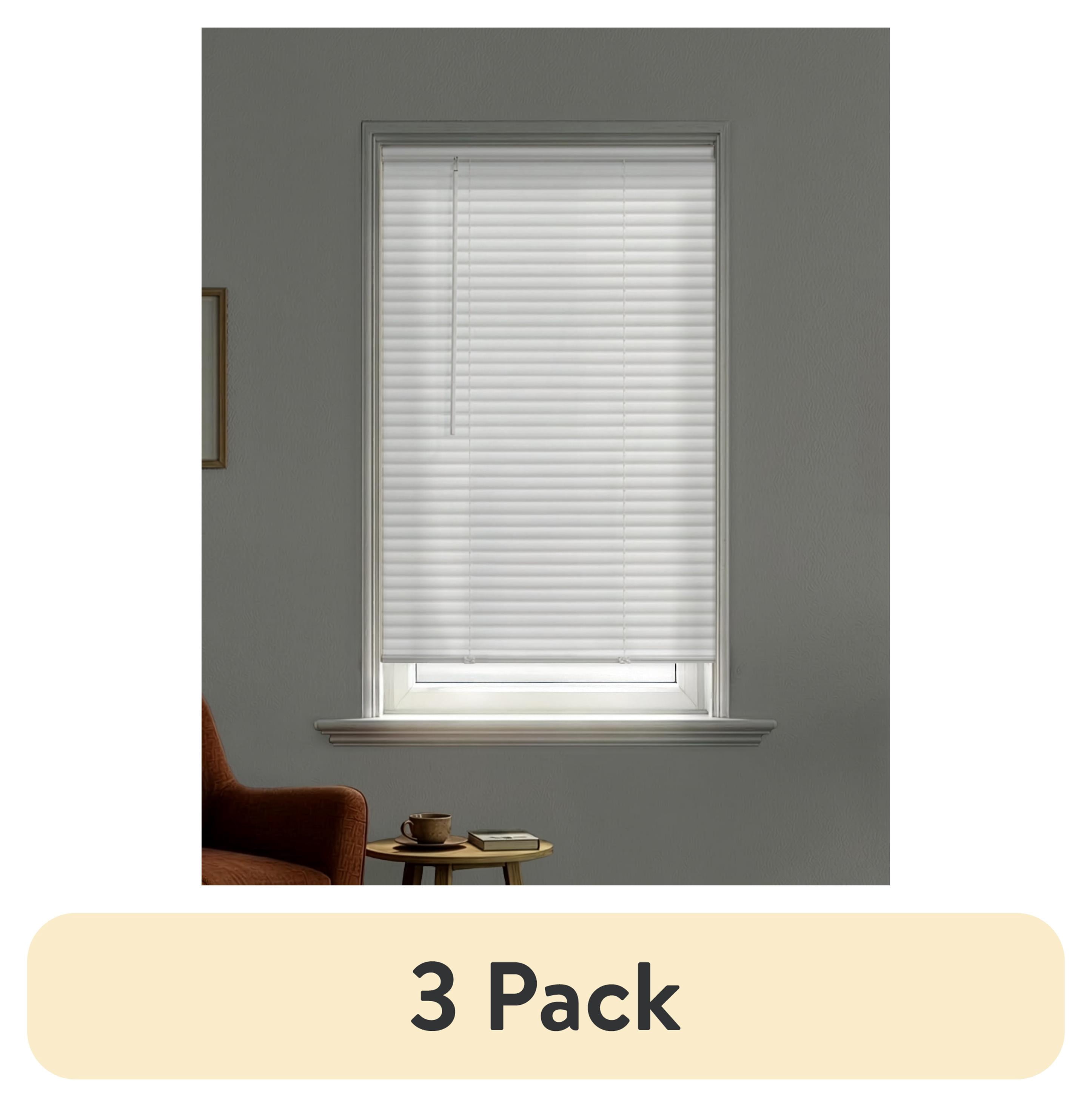 (3 pack) Mainstays 1" Cordless Room Darkening Vinyl Horizontal Mini Blinds, White, 30"W x 48"L
