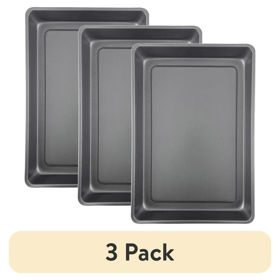 (3 pack) Mainstays 10.5 in x 15.4 in Nonstick Steel Lasagna Pan, Rectangle Baking Pan, Gray