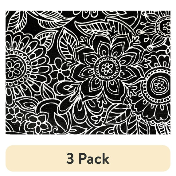 (3 pack) Mainstays 100% Cotton 1 Yard Precut Fabric Black and White Floral