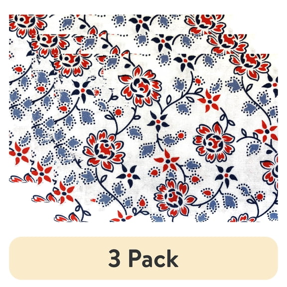 (3 pack) Mainstays 100% Cotton 1 Yard Precut Fabric Blue Red Floral