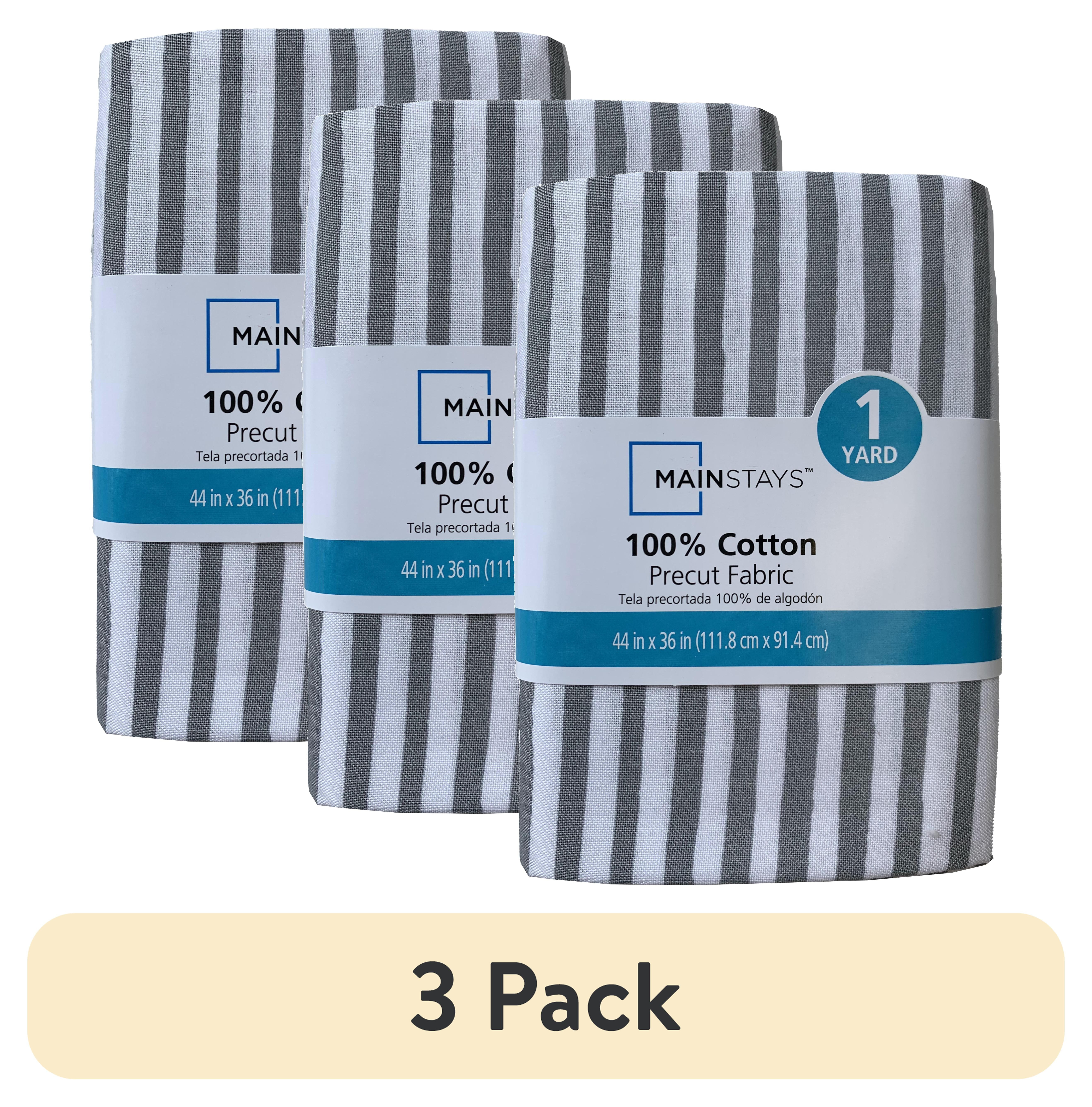 (3 pack) Mainstays 100% Cotton 1 Yard Precut Fabric Grey Stripe