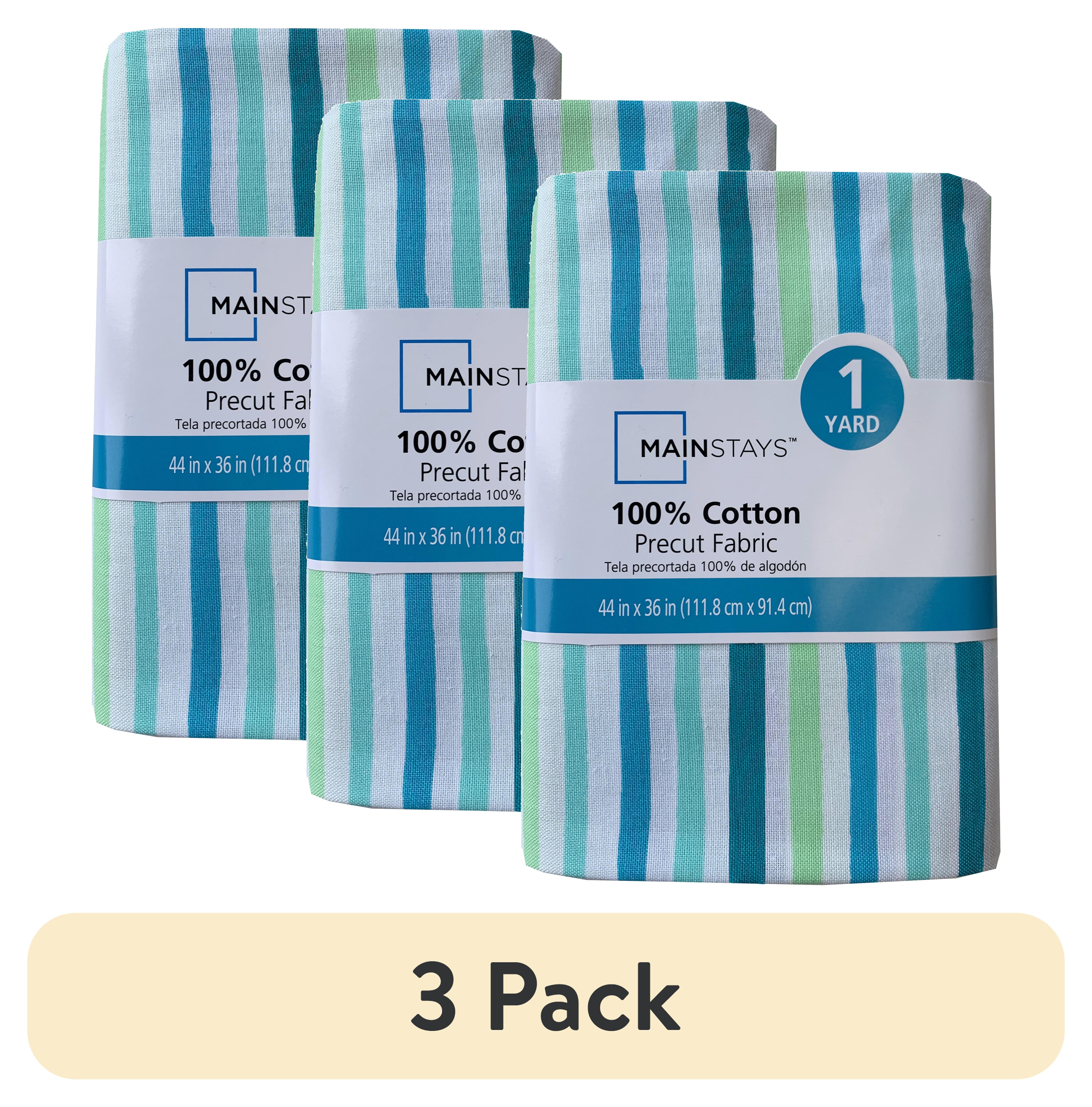 (3 pack) Mainstays 100% Cotton 1 Yard Precut Fabric Multi-color Aqua Stripe