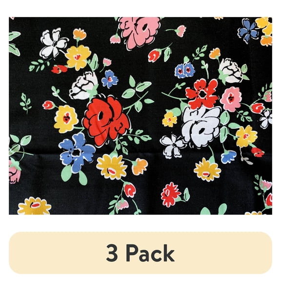 (3 pack) Mainstays 100% Cotton 1 Yard Precut Fabric Multi-color Black Floral