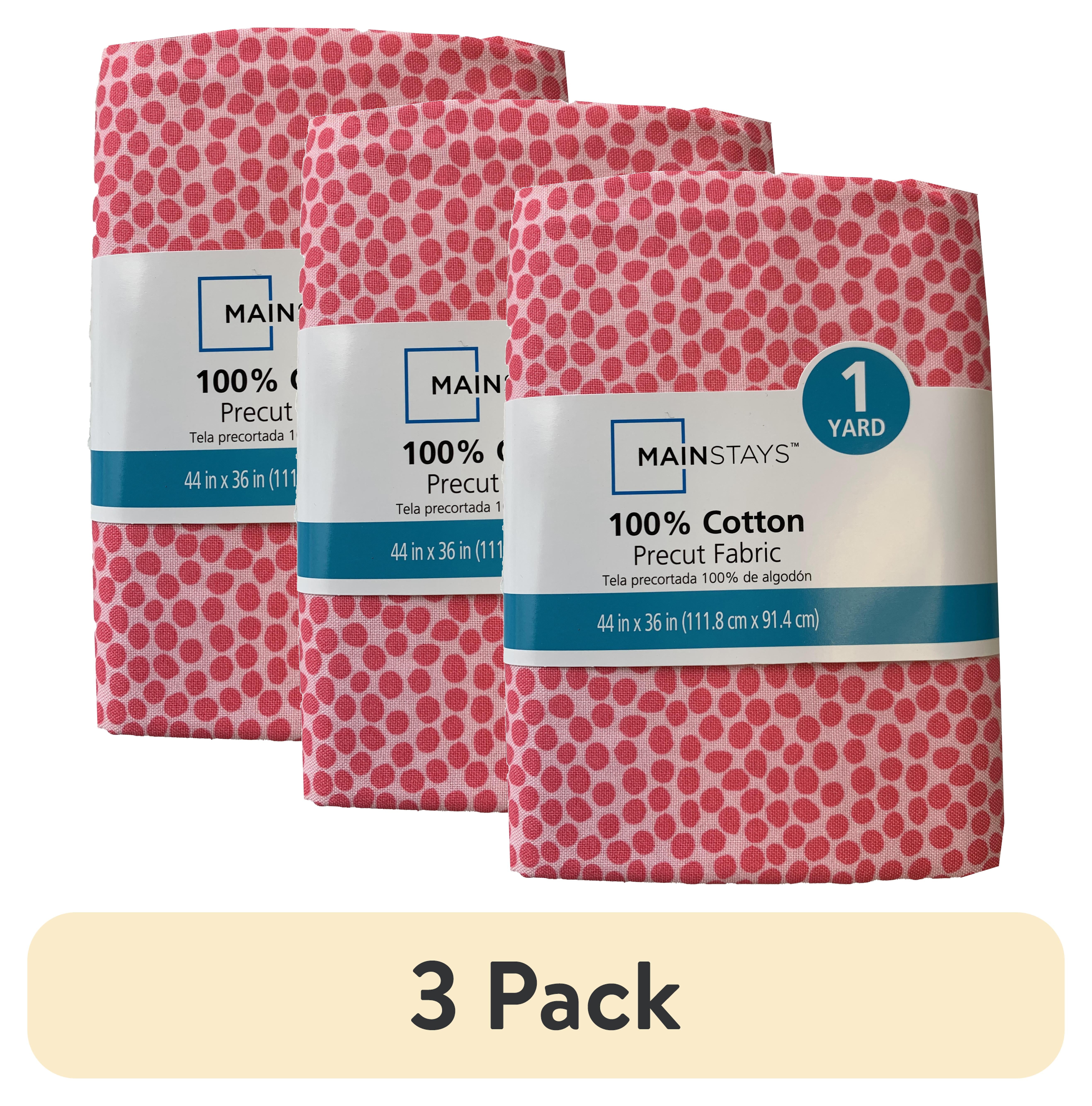 (3 pack) Mainstays 100% Cotton 1 Yard Precut Fabric Pink Dot