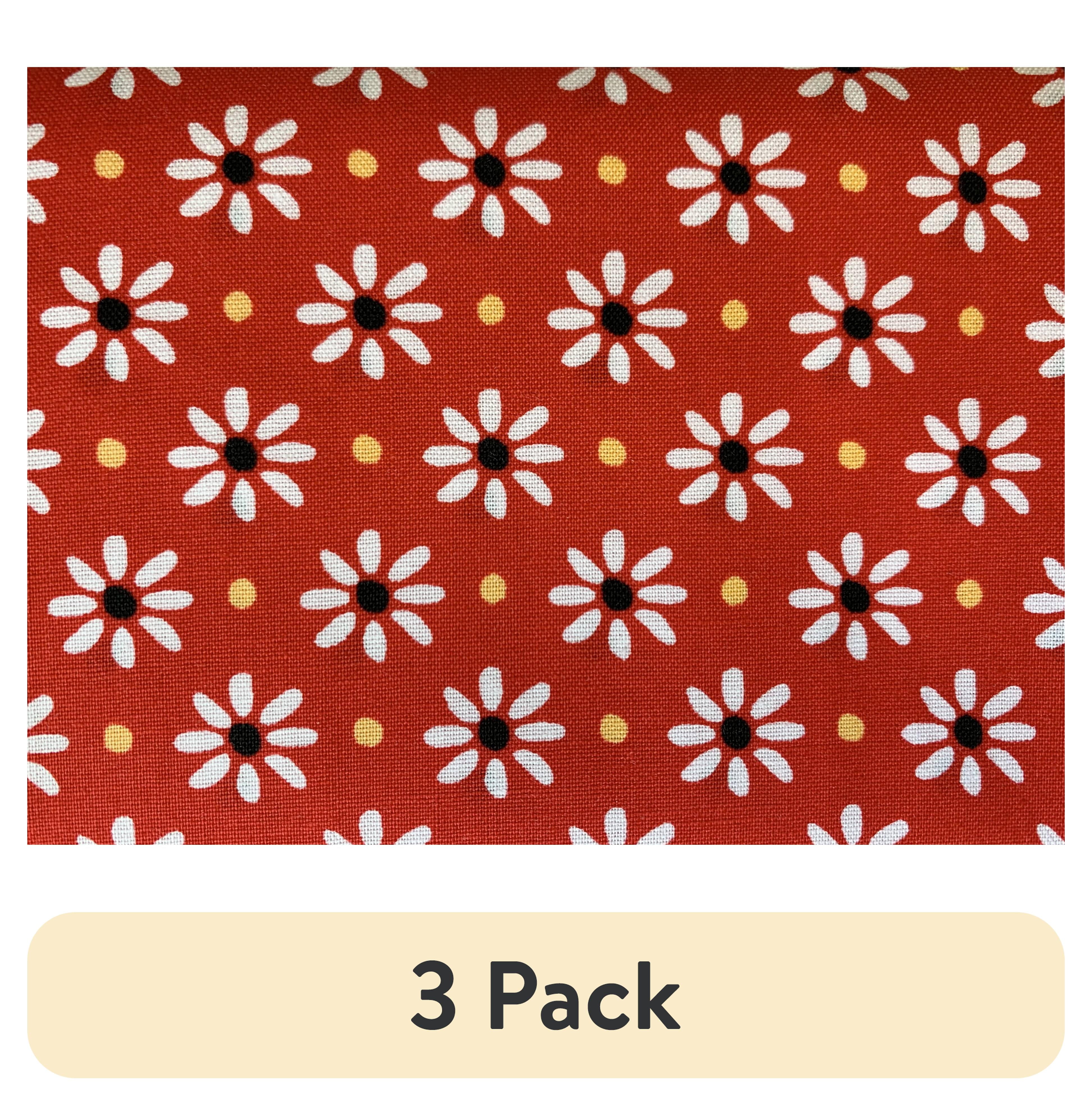 (3 pack) Mainstays 100% Cotton 1 Yard Precut Fabric Red Daisy