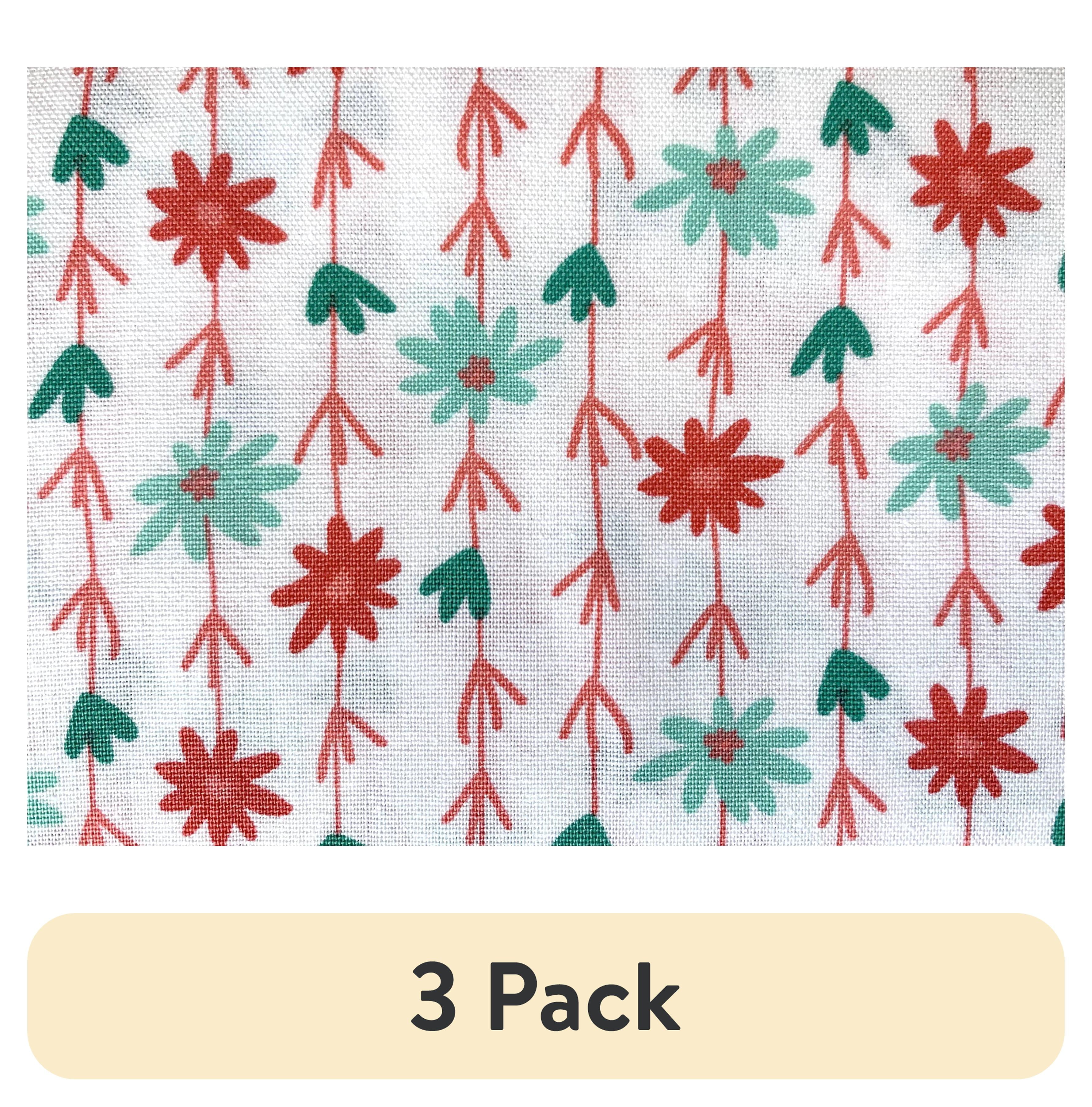 (3 pack) Mainstays 100% Cotton 44" Wide x 1 Yard Precut Flower Stripe Print Sewing & Crafting Fabric, 1 Each