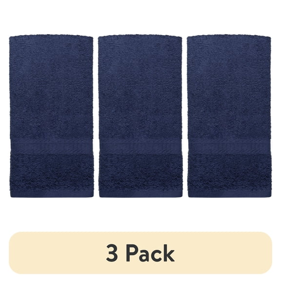 (3 pack) Mainstays Basic Hand Towel, Soft 100% Cotton and highly absorbent Hand Towel, Navy
