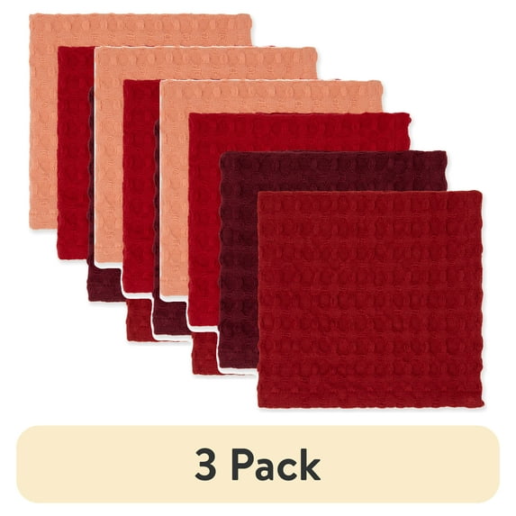 (3 pack) Mainstays 4 Pieces, Waffle Dishcloths, Red