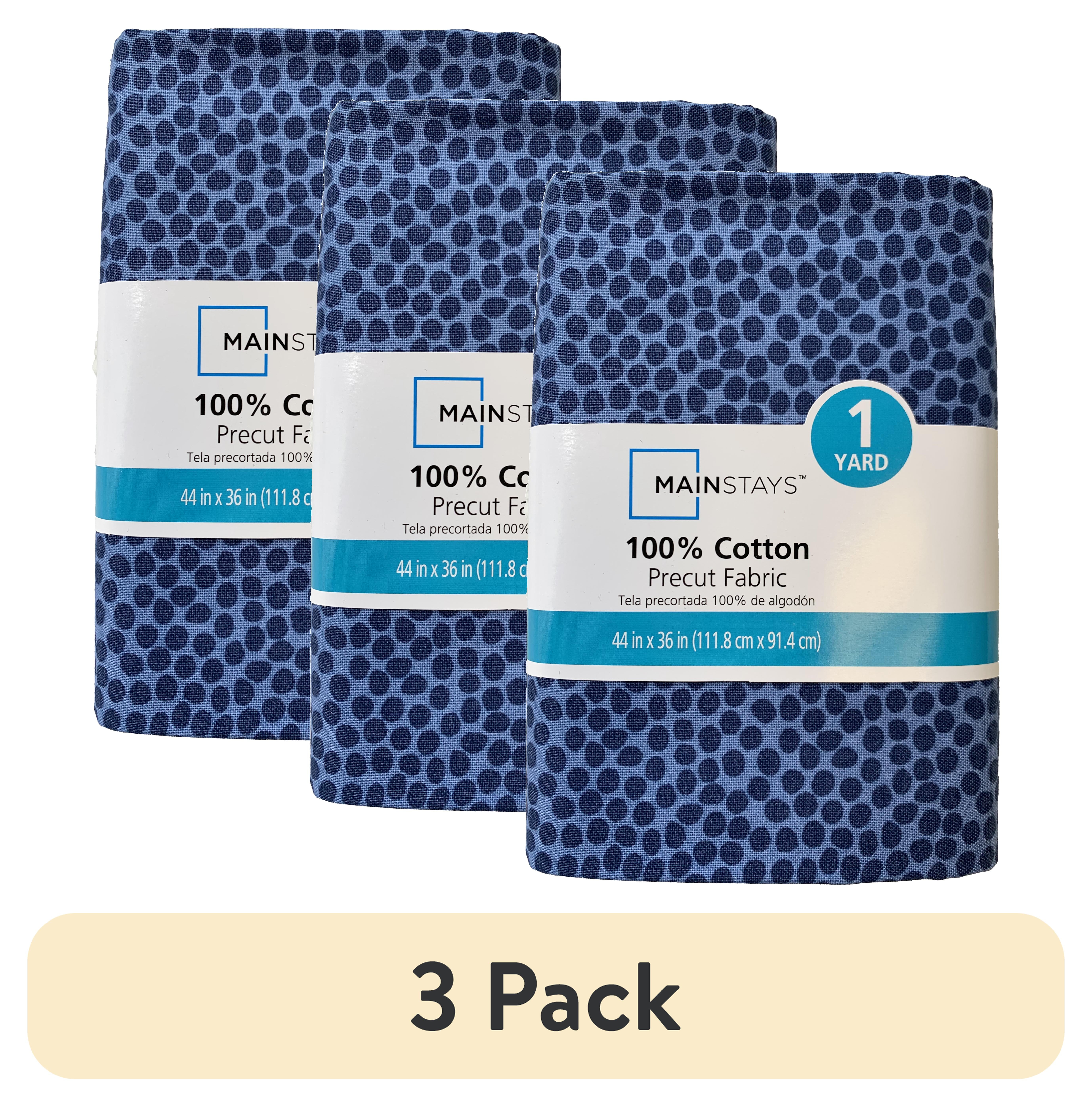(3 pack) Mainstays 100% Quilting Cotton Fabric, Blue Dot, 44 in x 1 Yard Precut