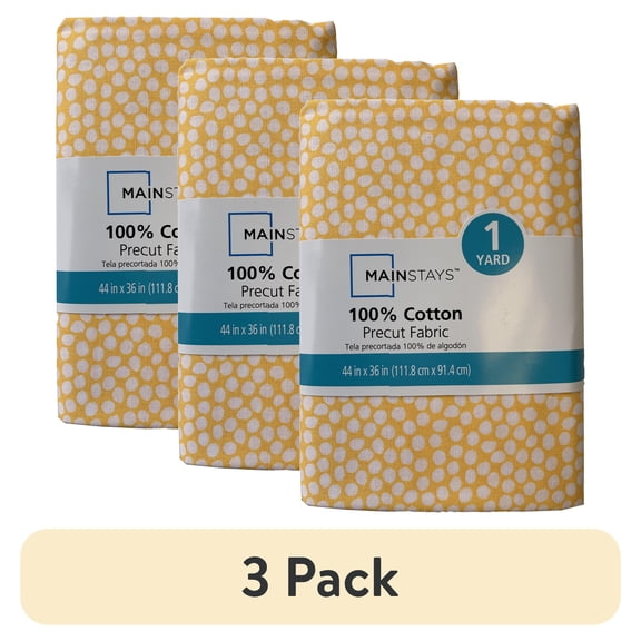 (3 pack) Mainstays Fabric 5.0" 100% Cotton Yellow Dot Solid Sewing & Craft Fabric 1 Yard, Precut, Yellow
