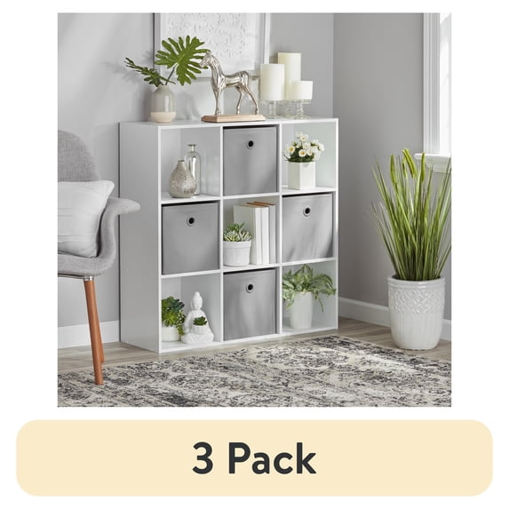 (3 pack) Mainstays 9-Cube Storage Organizer Bookcase, White