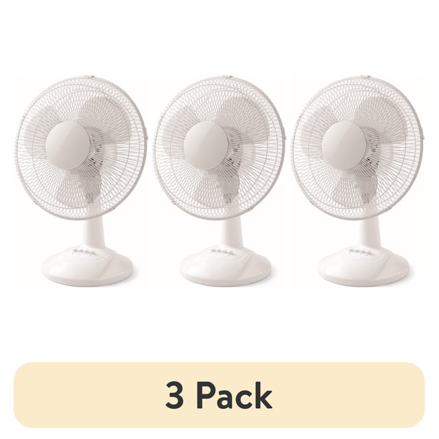 (3 pack) Mainstays 12" 3-Speed Oscillating Table Fan, FT30-8MBW, New, White