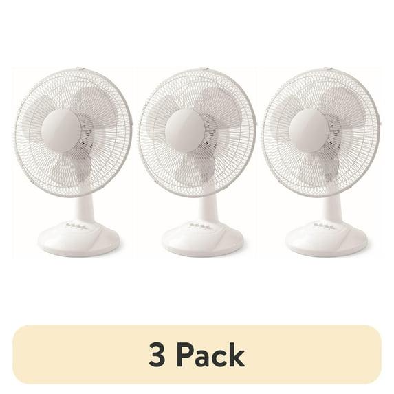(3 pack) Mainstays 12" 3-Speed Oscillating Table Fan, FT30-8MBW, New, White