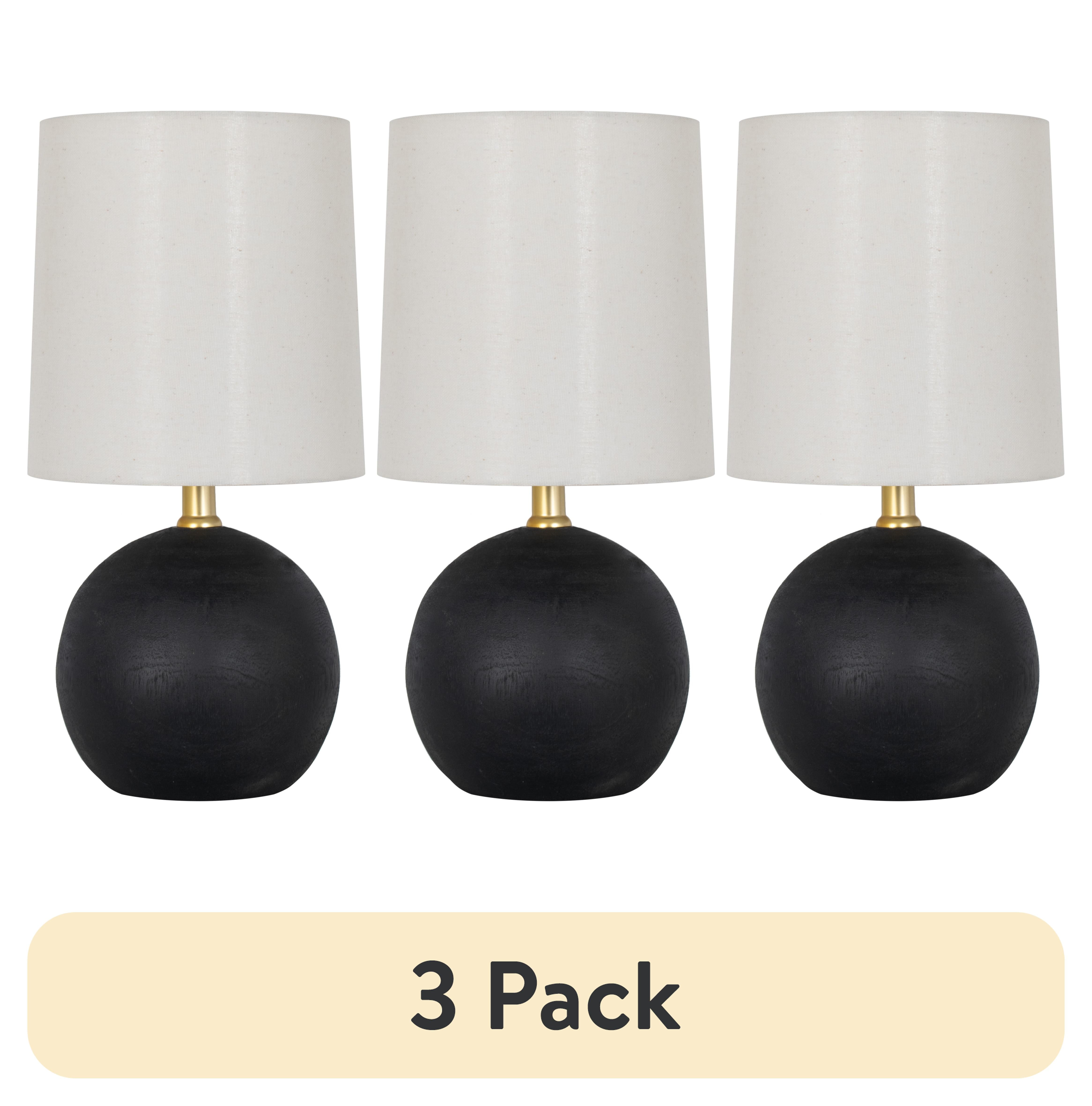 (3 pack) Mainstays 12.5” Mini Black Wood Ball Table Lamp with White Fabric Shade