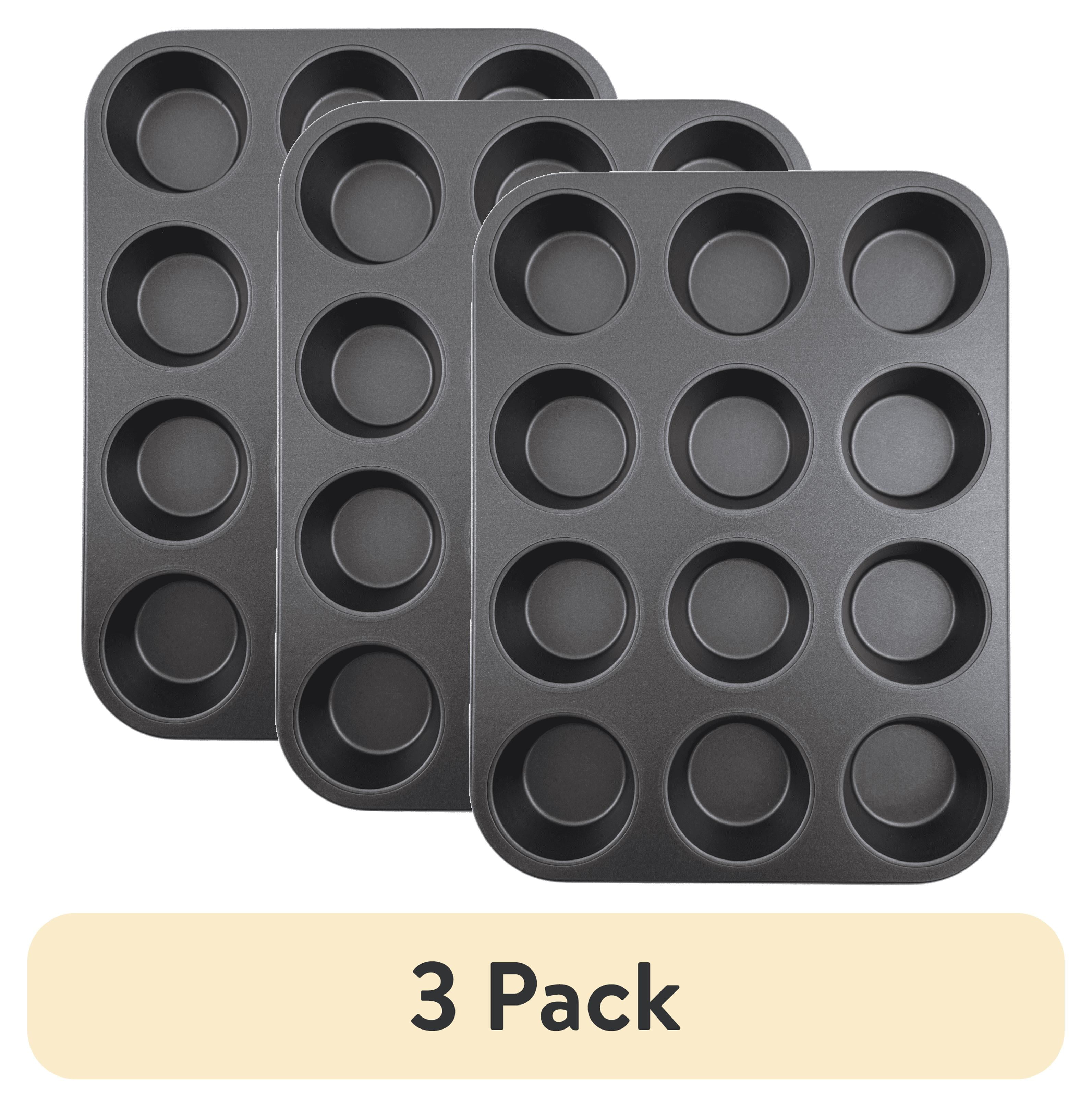 (3 pack) Mainstays 12-Cup Nonstick Muffin Pan, Cupcake Pan, 2.9" Diameter Cup, Gray - Walmart.com