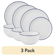3 pack 3 pack Mainstays 12-Piece Blue Rim Stoneware Dinnerware Set
