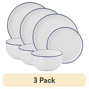 (3 pack) Mainstays 12-Piece Blue Rim Stoneware Dinnerware Set