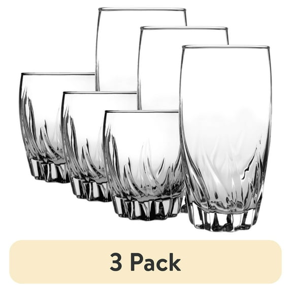 (3 pack) Mainstays 12-Piece Radiant Glass Drinkware Set, Clear, 16 oz & 12 oz