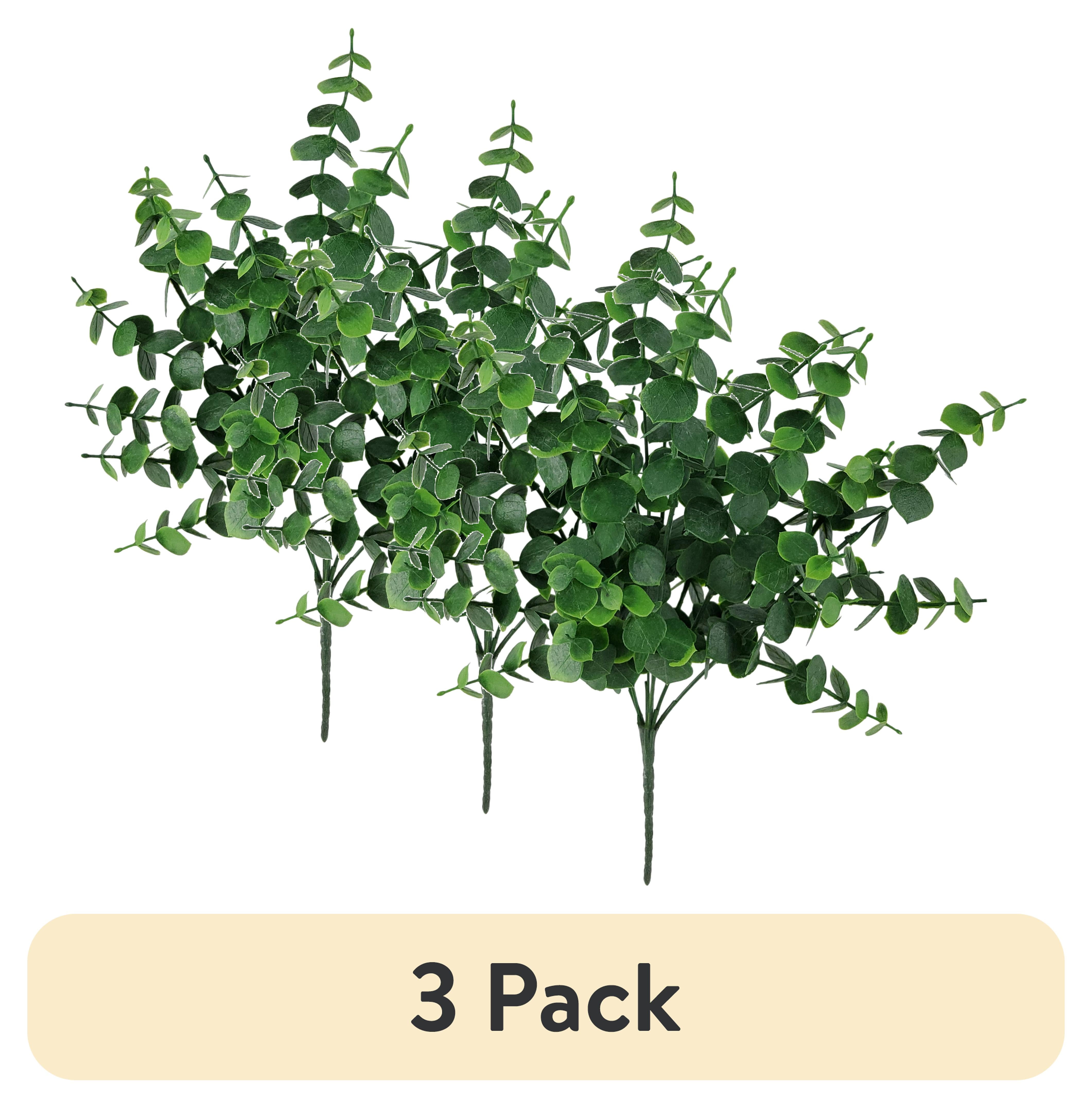 (3 pack) Mainstays 14in Indoor Artificial Eucalyptus Leaves Pick, Green Color. Weight 0.14lb, Pot Not Included.