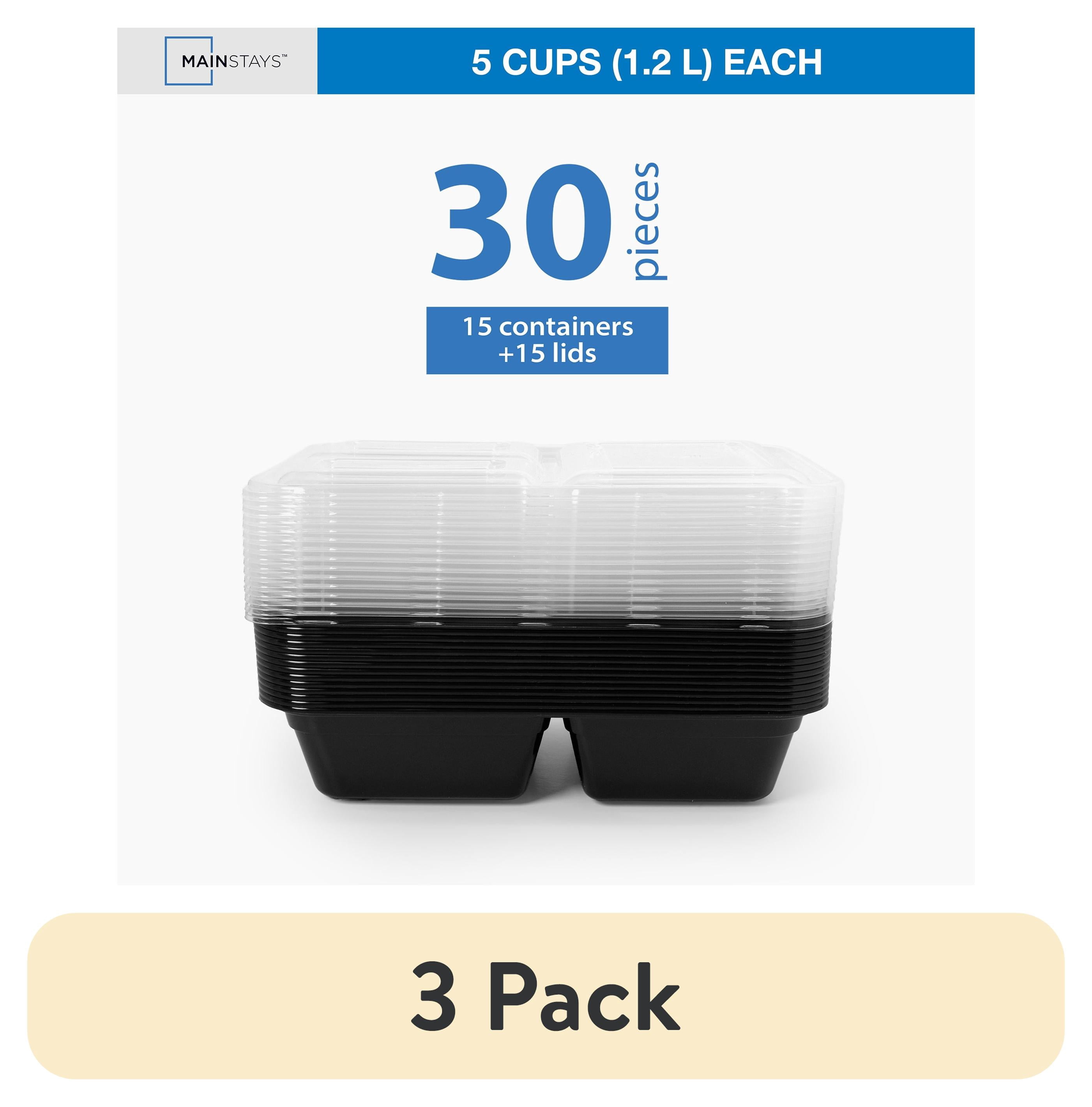 (3 pack) Mainstays 30-Piece Meal Prep Food Containers with 3 Compartments, BPA-Free