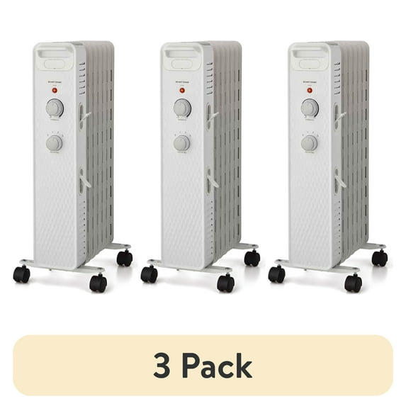 (3 pack) Mainstays 1500W Mechanical Oil Filled Electric Radiant Space Heater, White, New, WSH07O2AWW