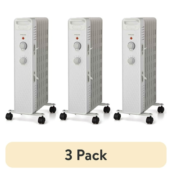 (3 pack) Mainstays 1500W Mechanical Oil Filled Electric Radiant Space Heater, White, New, WSH07O2AWW