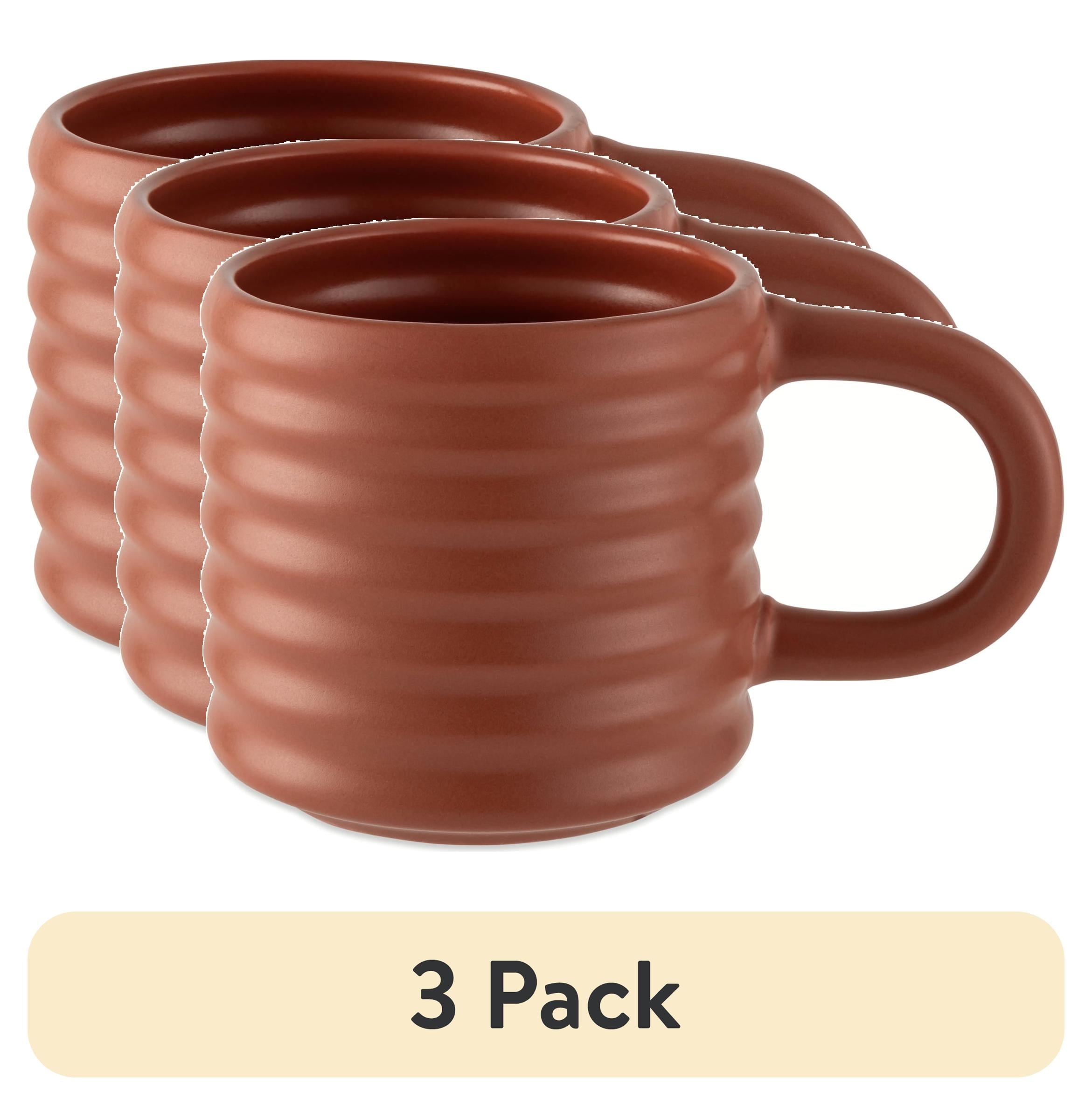 (3 pack) Mainstays 17oz Ribbed Matte Finish Coffee Mug, Canyon Red