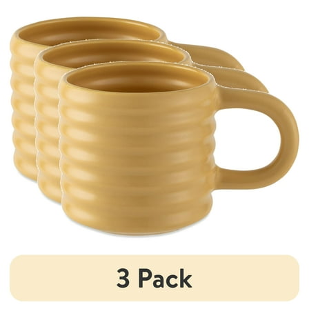 (3 pack) Mainstays 17oz Ribbed Matte Finish Coffee Mug, Curry Yellow