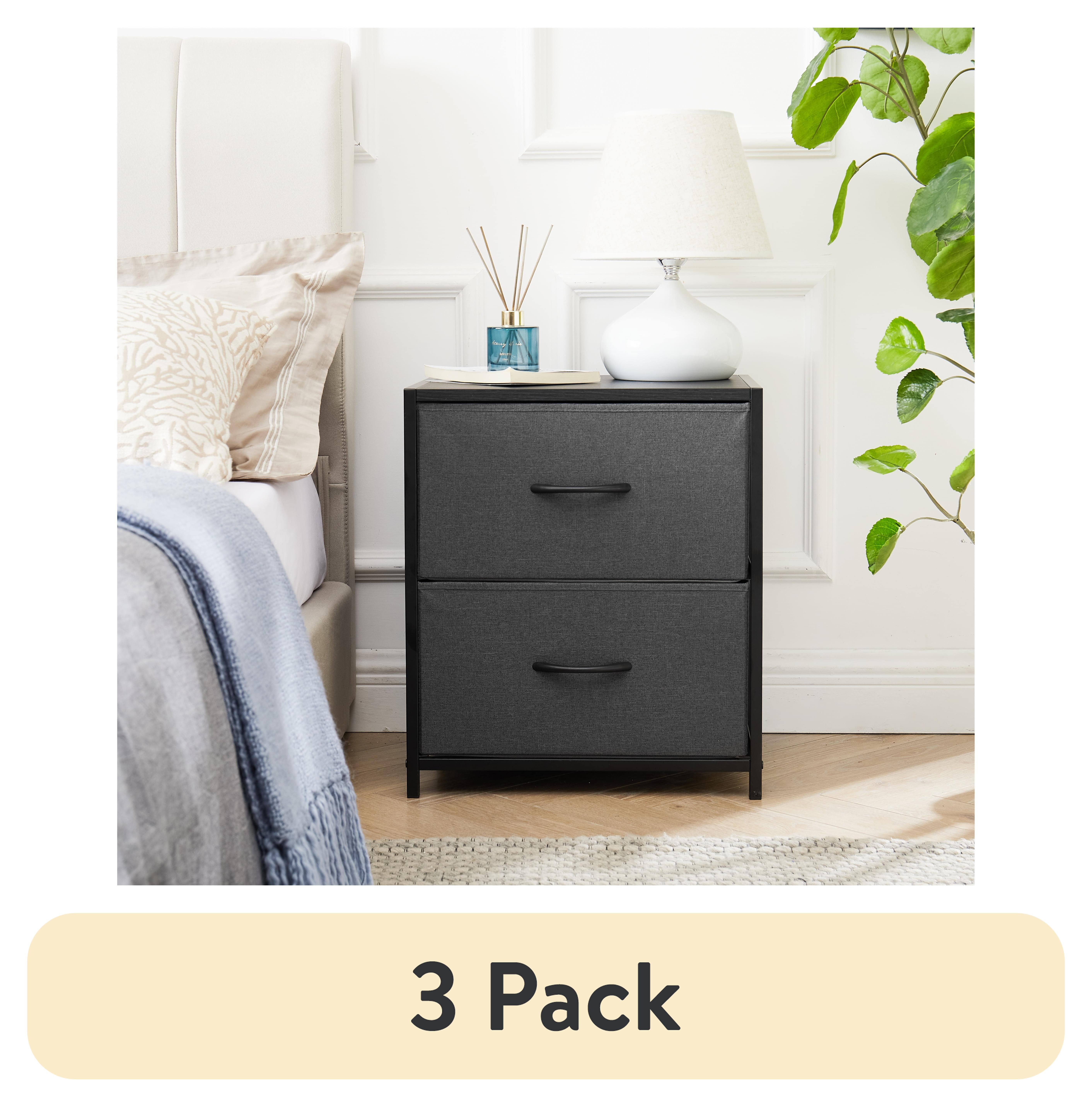 (3 pack) Mainstays 2 Drawer Fabric Nightstand, Grey Finish