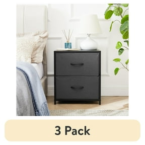 (3 pack) Mainstays 2 Drawer Fabric Nightstand, Grey Finish