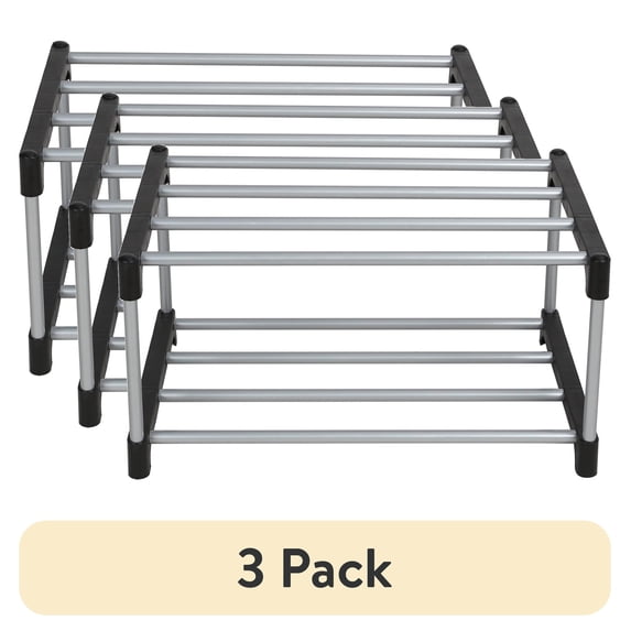 (3 pack) Mainstays 2-Tier Black and Silver Shoe Rack for Shoe Storage ...