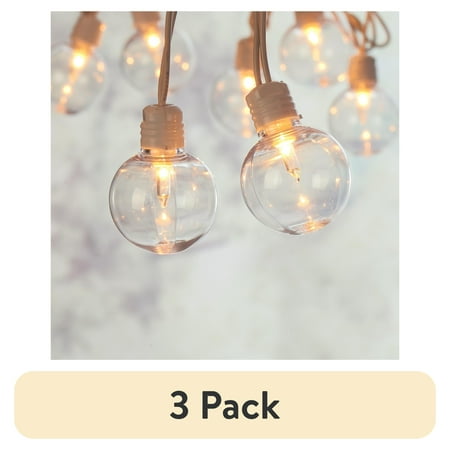 (3 pack) Mainstays 20-Count Indoor Outdoor Incandescent String Lights, with White Cord, AC-Powered, 6 Volts
