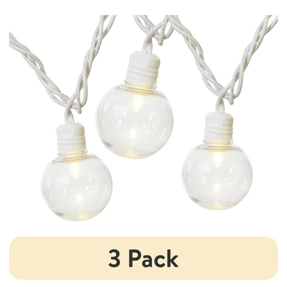 (3 pack) Mainstays 20-Count Indoor Outdoor Warm White LED G40 Globe Lights, with White Wire
