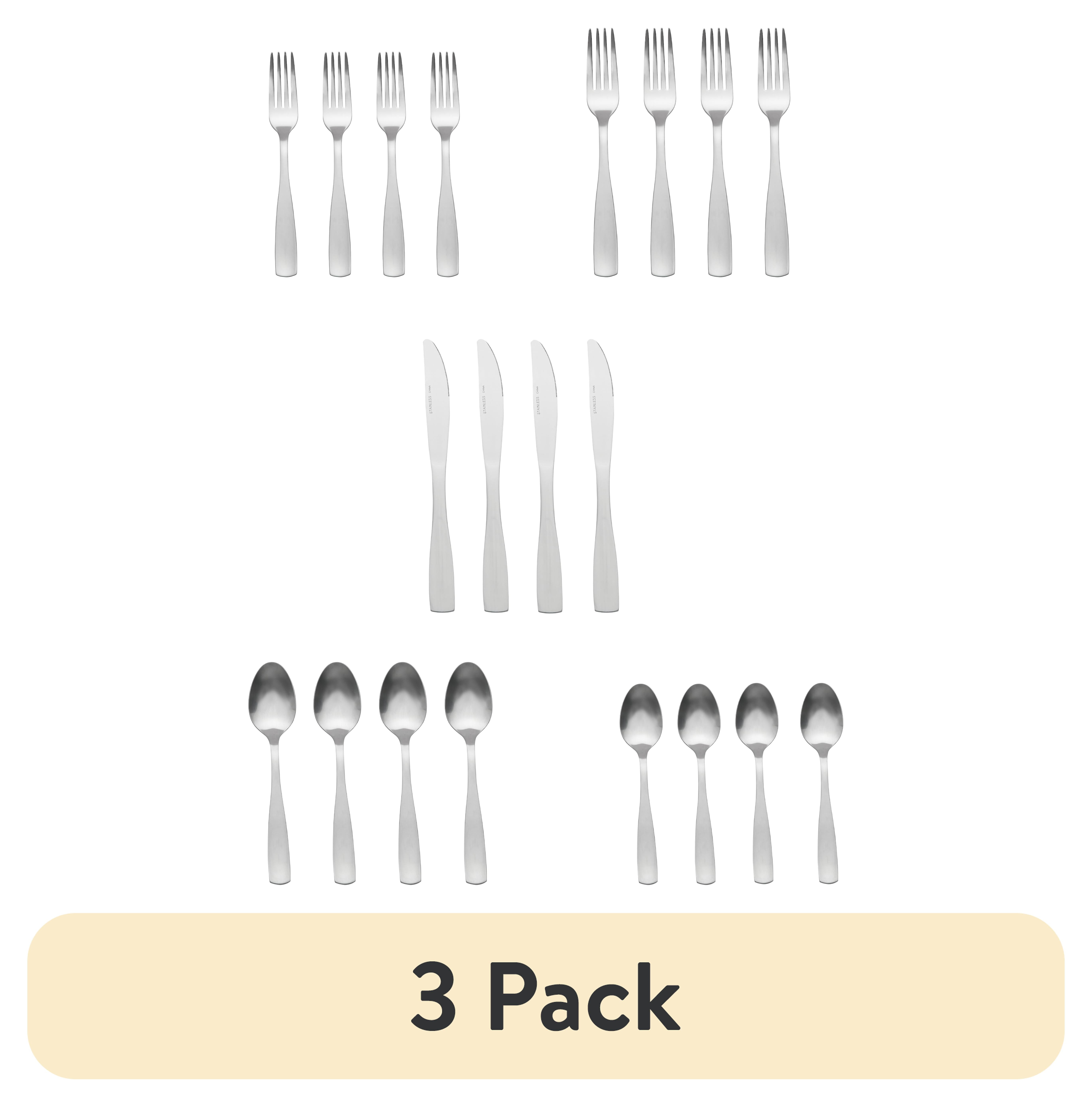 (3 pack) Mainstays 20 Piece Elisa Stainless Steel Flatware Set, Service for 4