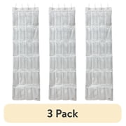 (3 pack) Mainstays 24 Pocket Over-the-Door Shoe Organizer, Clear Pockets, Non-Woven Polypropylene, White