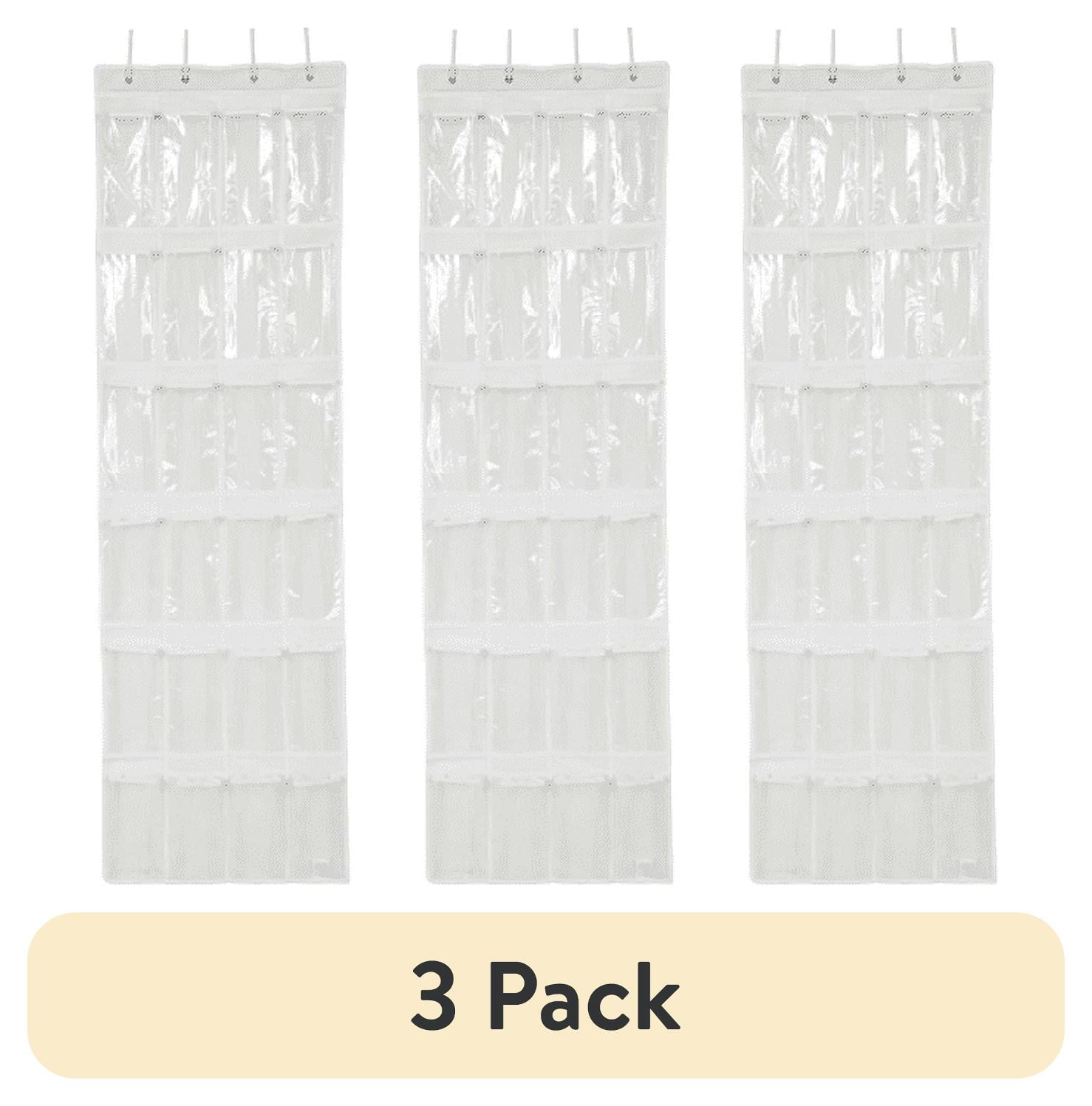 (3 pack) Mainstays 24 Pocket over the Door Non Woven Closet Shoe Organizer, Arctic White, Adult and Kids