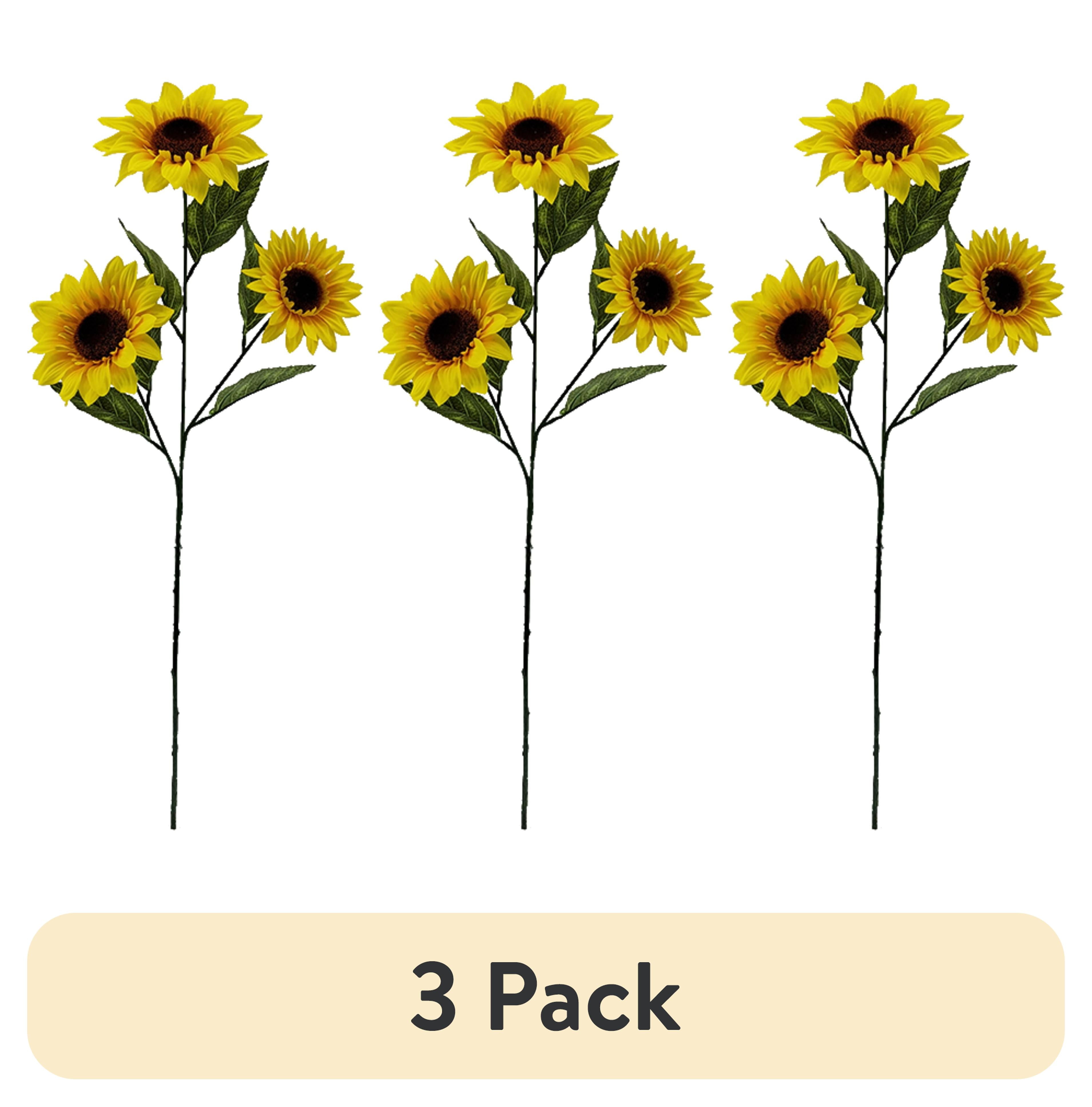 (3 pack) Mainstays 28" Artificial Flower Sunflower Stem, Yellow. Indoor Use.