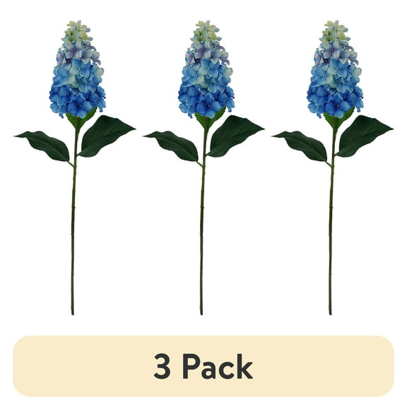 (3 pack) Mainstays 29" Artificial Blue Hydrangea Stem, Indoor Use.