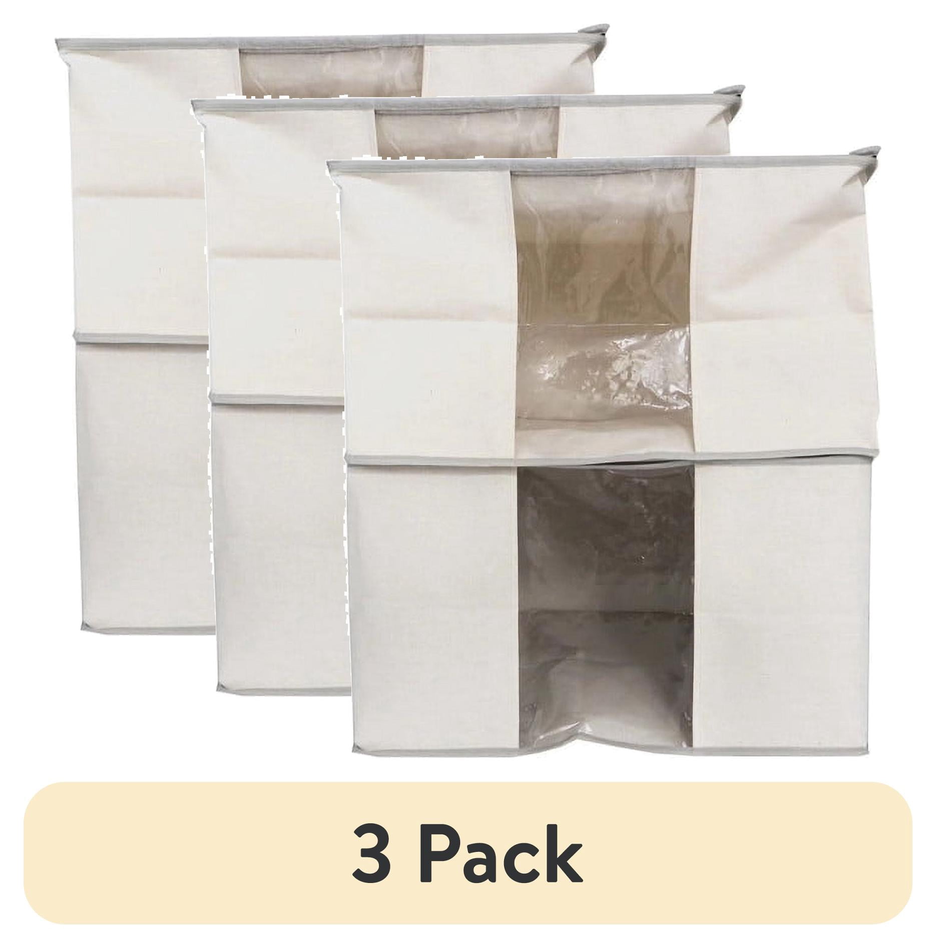 (3 pack) Mainstays 2-Pack Canvas Closet Storage Organizer Bags with Clear Front Window, Beige