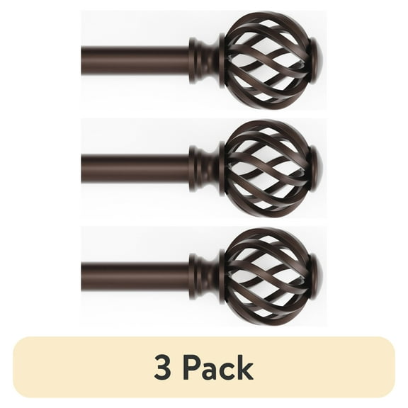 (3 pack) Mainstays 3/4" Bronze Twist Cage Adjustable Single Curtain Rod Set, 30-84"