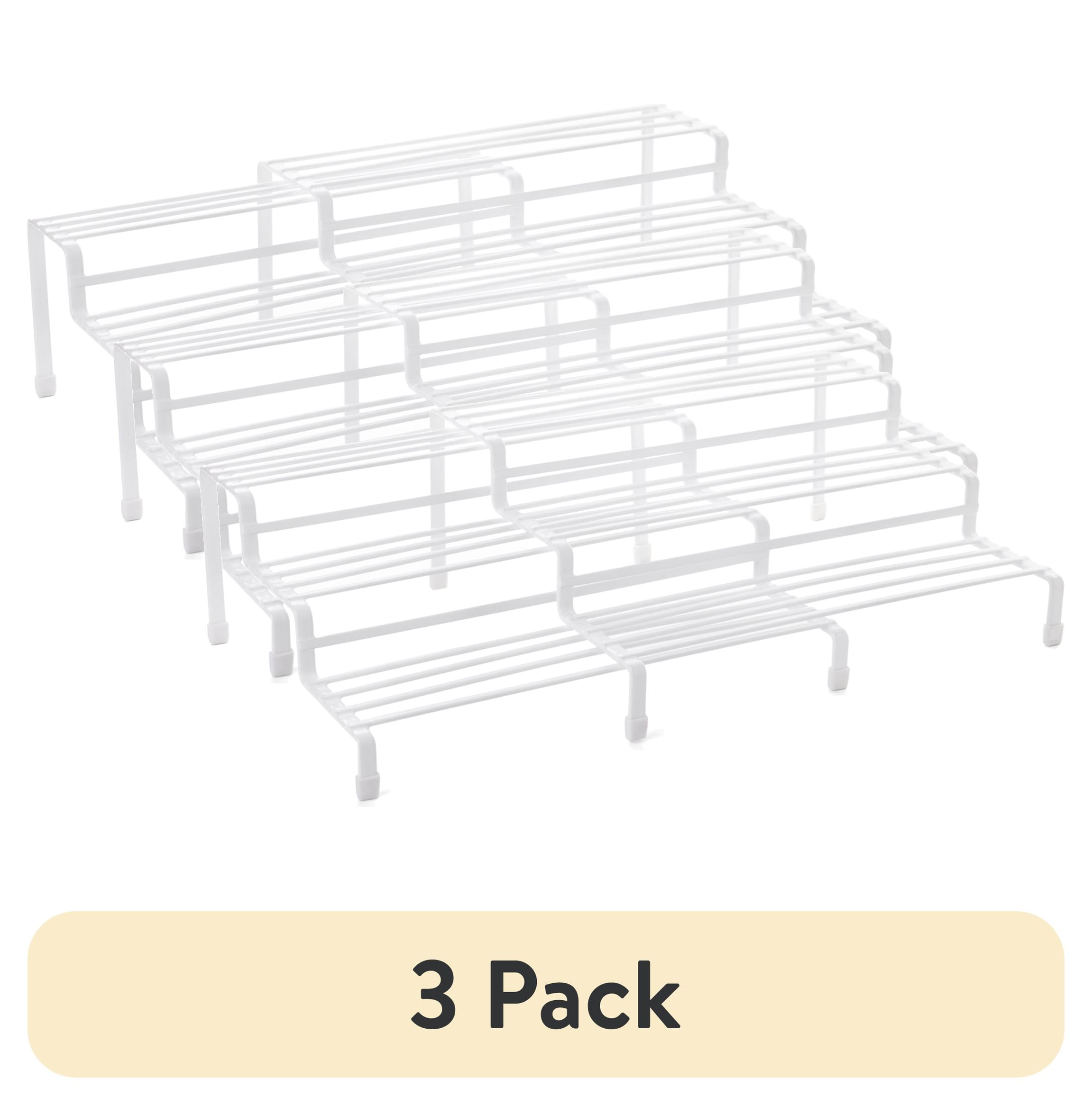 (3 pack) Mainstays Expandable Metal Wire Spice Rack Organizer, Tiered Kitchen Cabinet and Pantry Spice Rack Shelf for Countertop Spice Storage, White