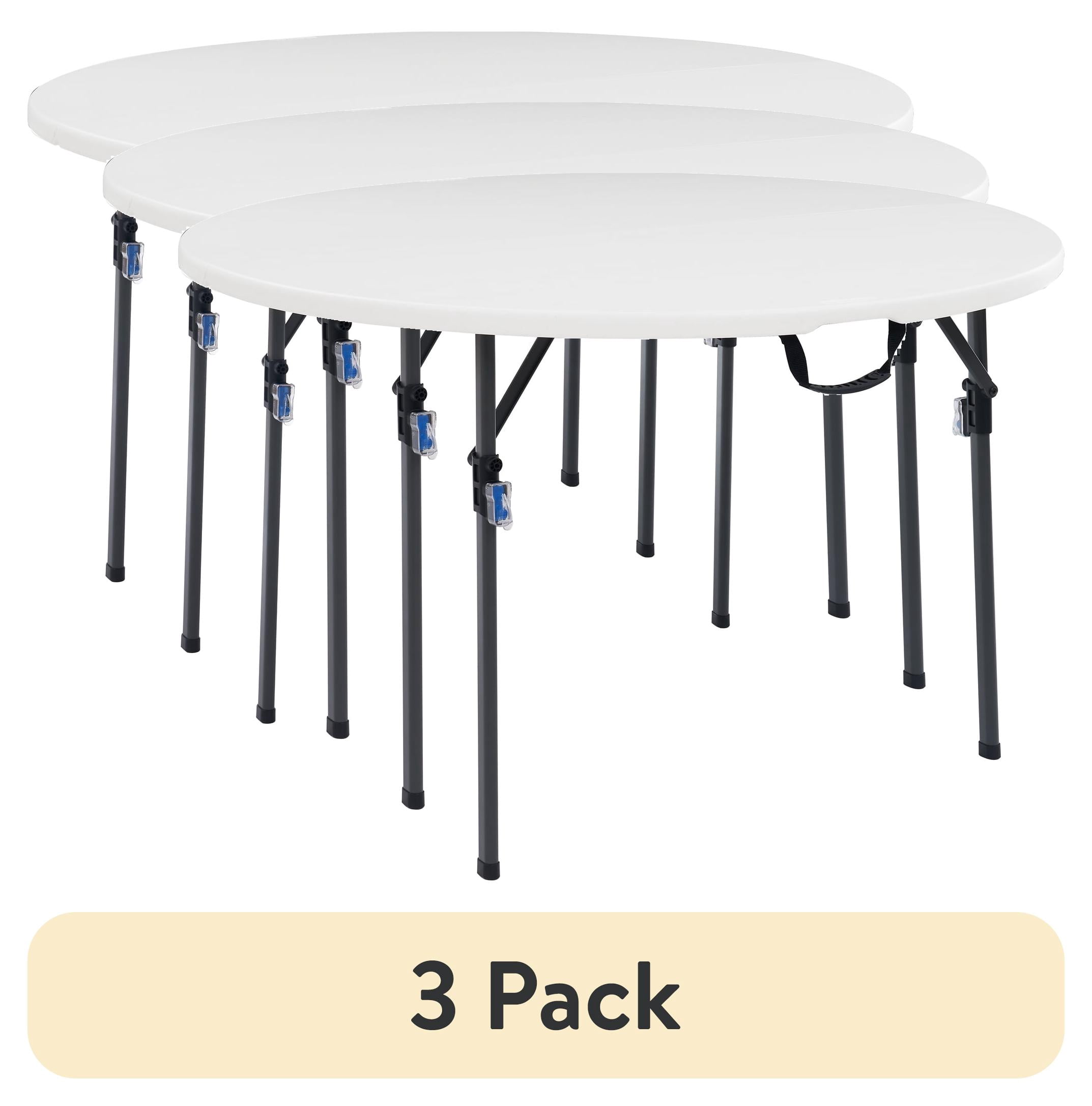 (3 pack) Mainstays 4 Foot Fold-in-Half Round Plastic Table, White, Indoor/Outdoor