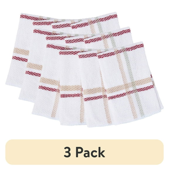 (3 pack) Mainstays 4-Piece Kitchen Scrubber Dishcloth Set, Tan Stripe