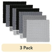 (3 pack) Mainstays 4 Piece Waffle Dishcloth Set, 100% Cotton, Gray