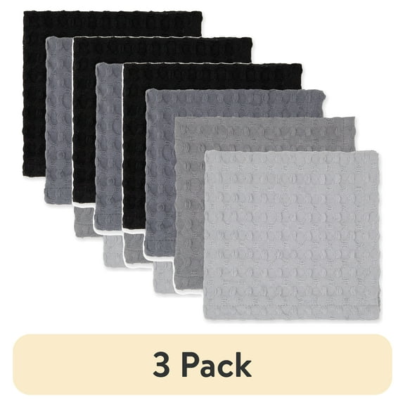(3 pack) Mainstays 4 Pack Waffle Dishcloth Set, 100% Cotton, Gray